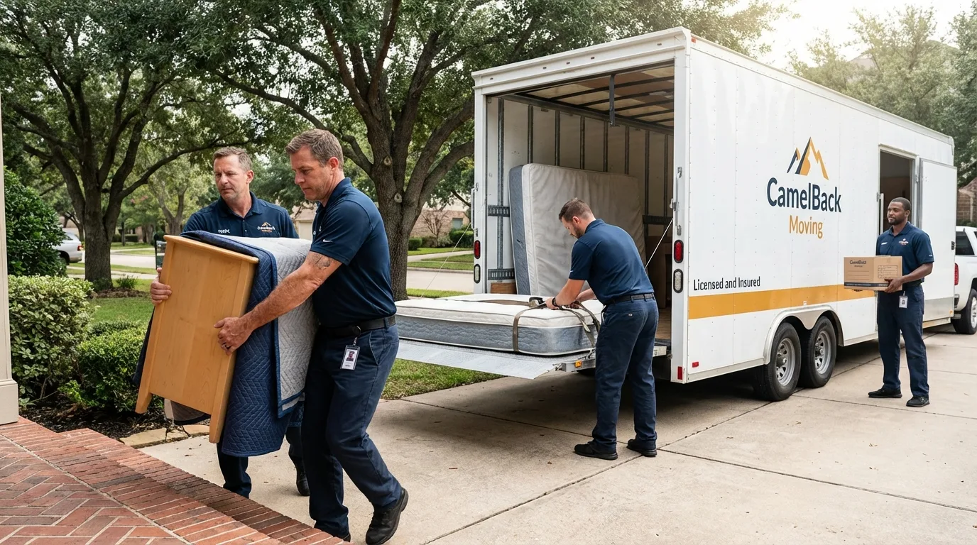 Crew loading residential truck for cross-state move from Franklin, MA