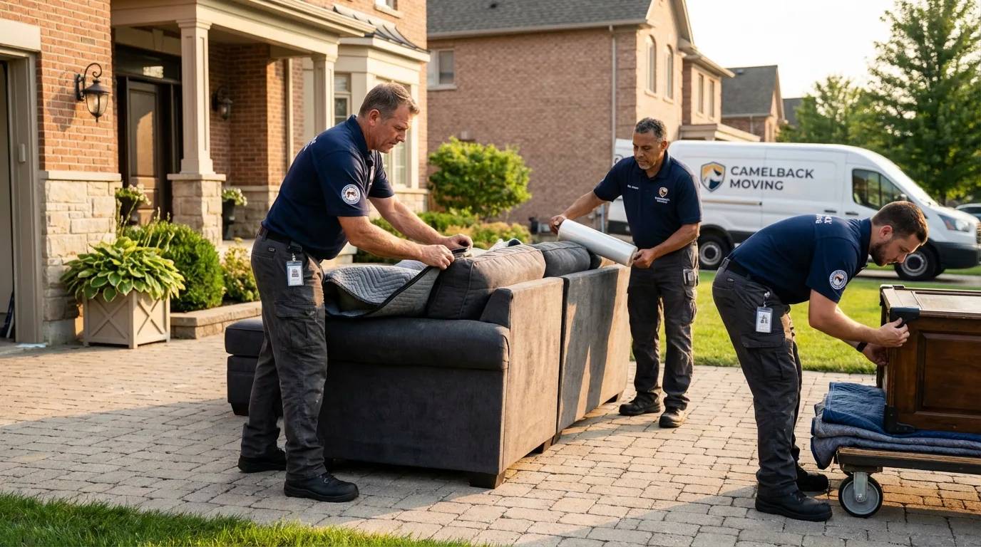 Large estate moving crew wrapping furniture in Franklin, MA